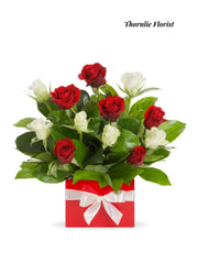 Classic Red & White Rose Box Arrangement