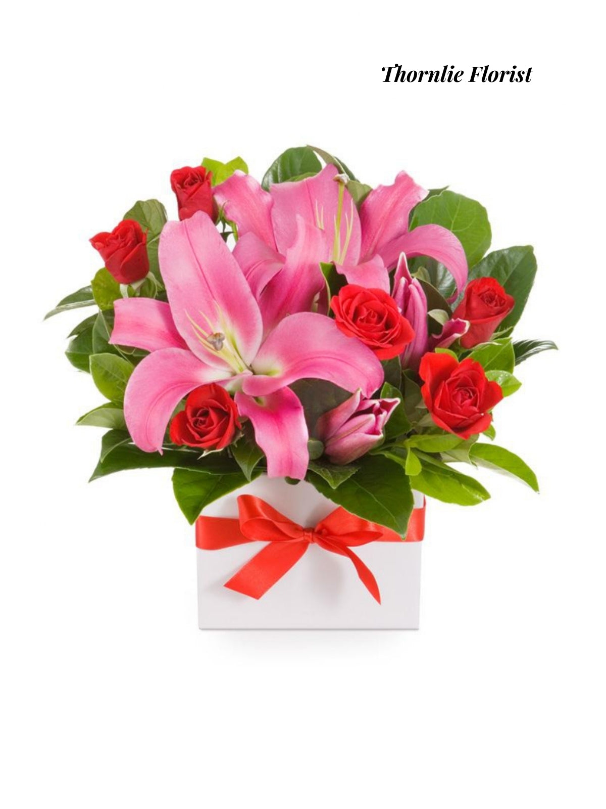 Elegant Pink Lily & Red Rose Box Arrangement
