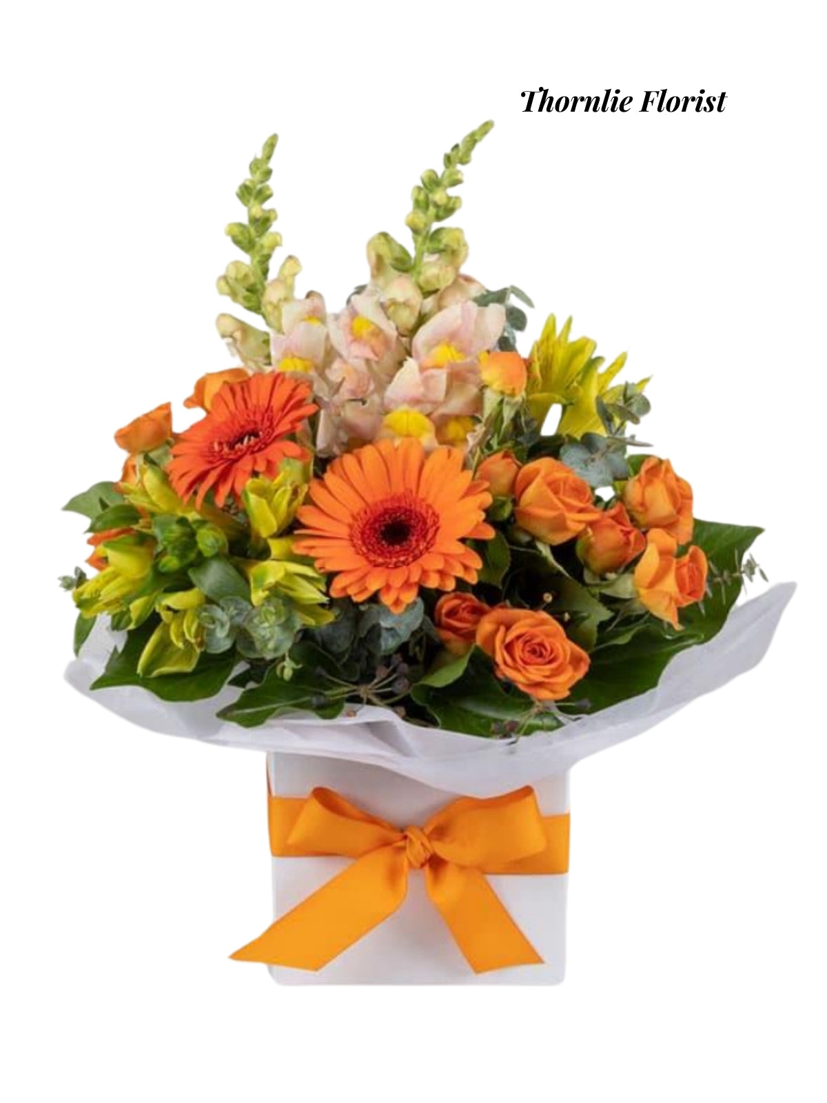 Bright Orange Gerberas & Roses Box Arrangement