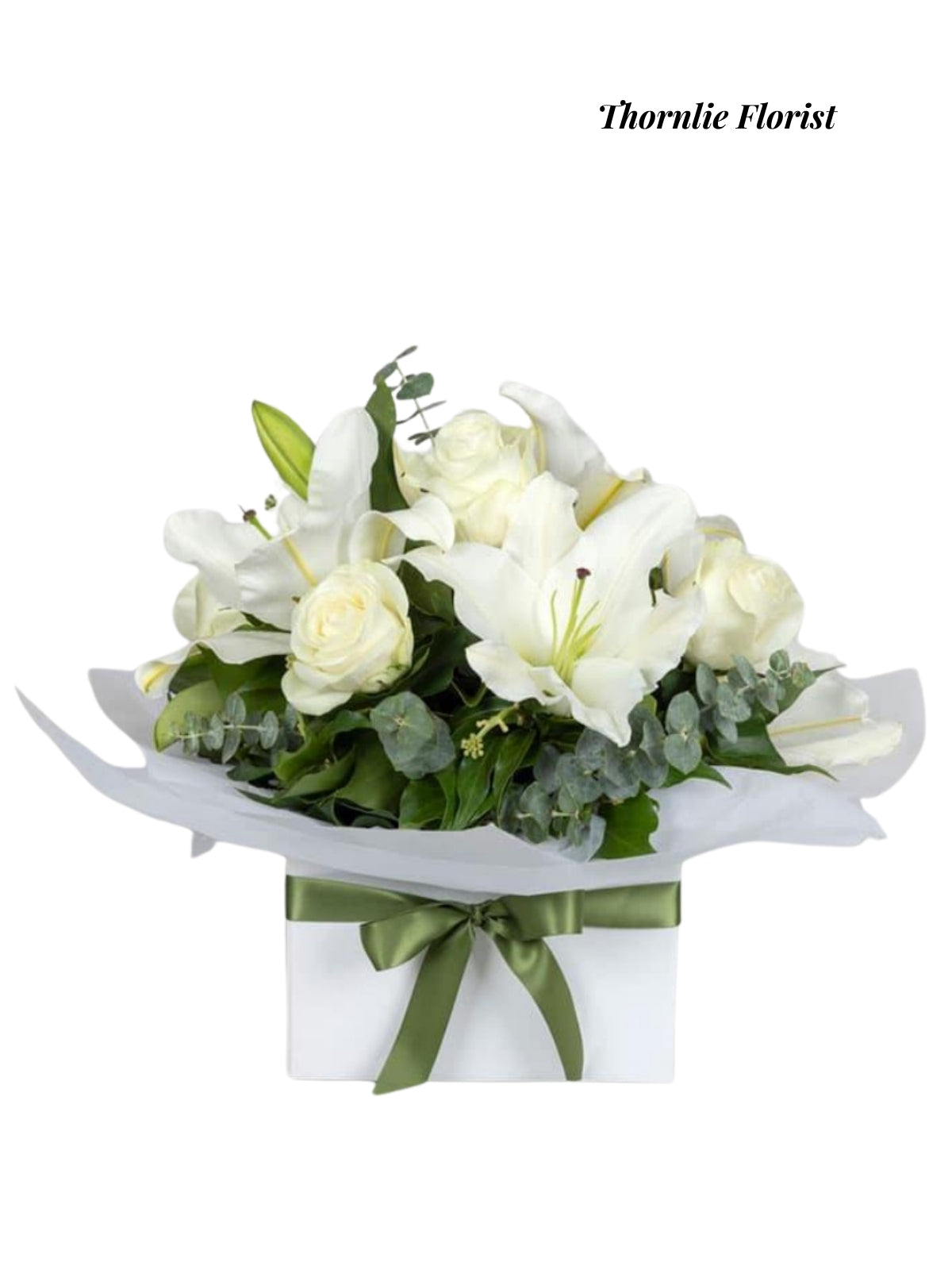 Elegant White Lily & Rose Box Arrangement