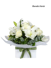 Elegant White Lily & Rose Box Arrangement