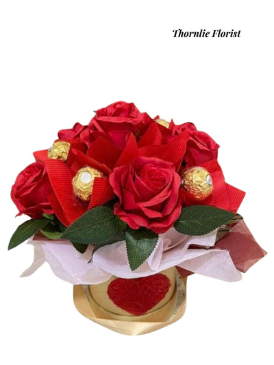 Red roses and Ferrero Rocher chocolates gift arrangement by Thornlie Florist
