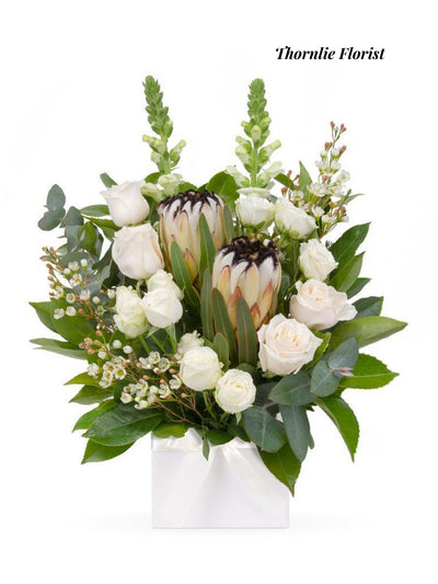 White Rose & Native Protea Arrangement