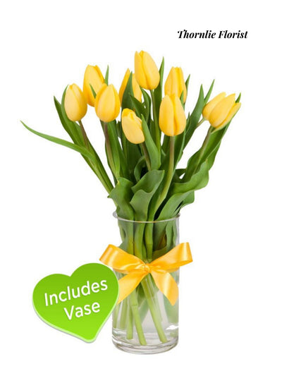 Yellow Tulip Vase Arrangement – Includes Glass Vase