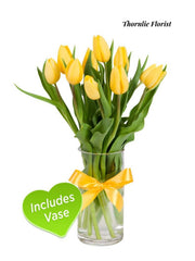 Yellow Tulip Vase Arrangement – Includes Glass Vase