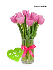 Pink Tulip Vase Arrangement – Includes Glass Vase