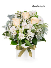 Elegant White & Cream Rose Box Arrangement – Sympathy & Classic Gift