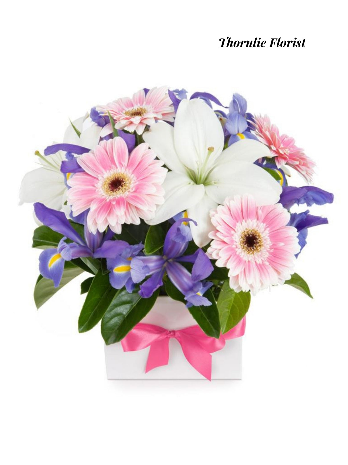 Pastel Gerbera & Lily Box Arrangement – Fresh Seasonal Blooms