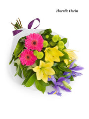 Bright Mixed Bouquet – Gerberas, Lilies & Irises