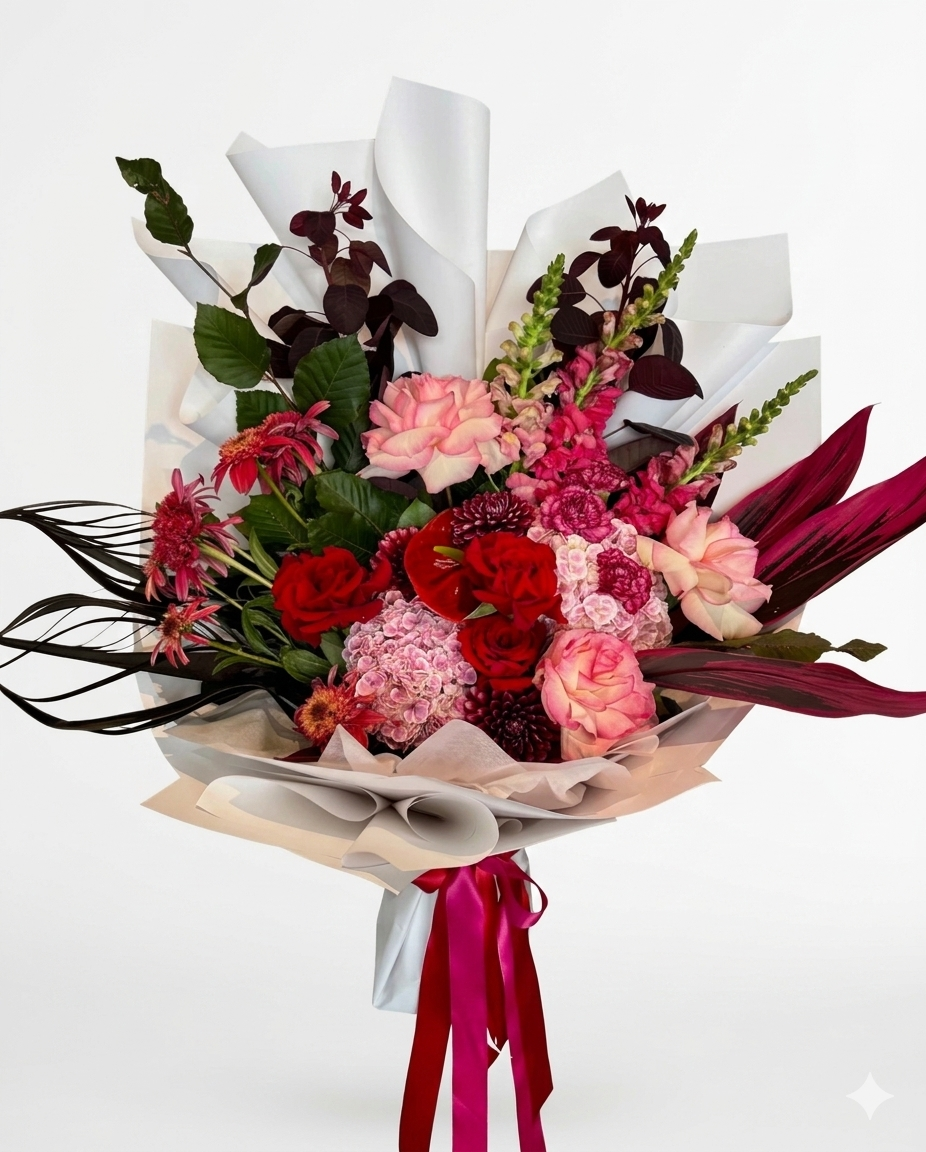 Velvet Noir – Premium Red & Pink Luxury Bouquet