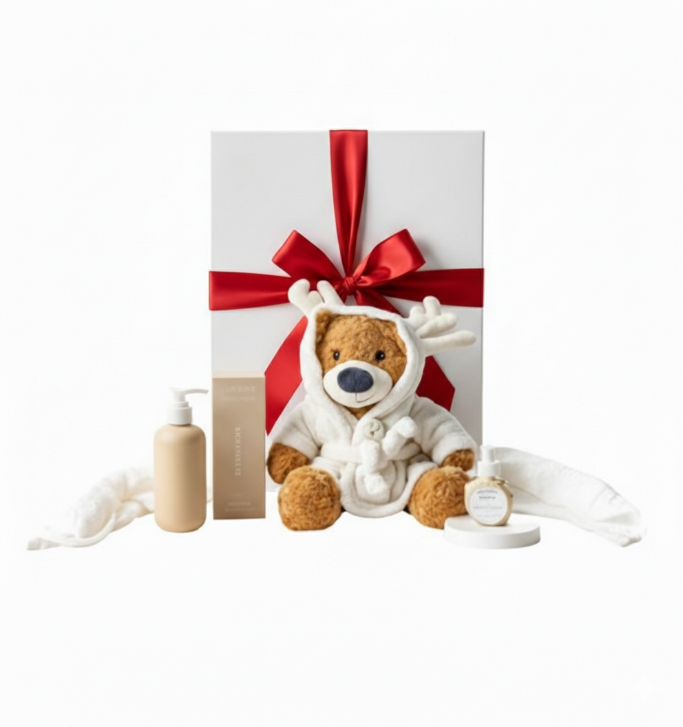 Luxury Baby Bath Gift Set with Plush Teddy in Robe