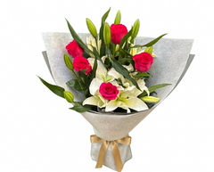 Luxe Blush – Pink Rose & White Lily Bouquet