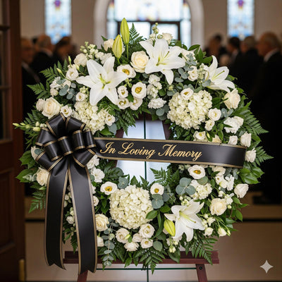 Elegant White Sympathy Wreath – “In Loving Memory”