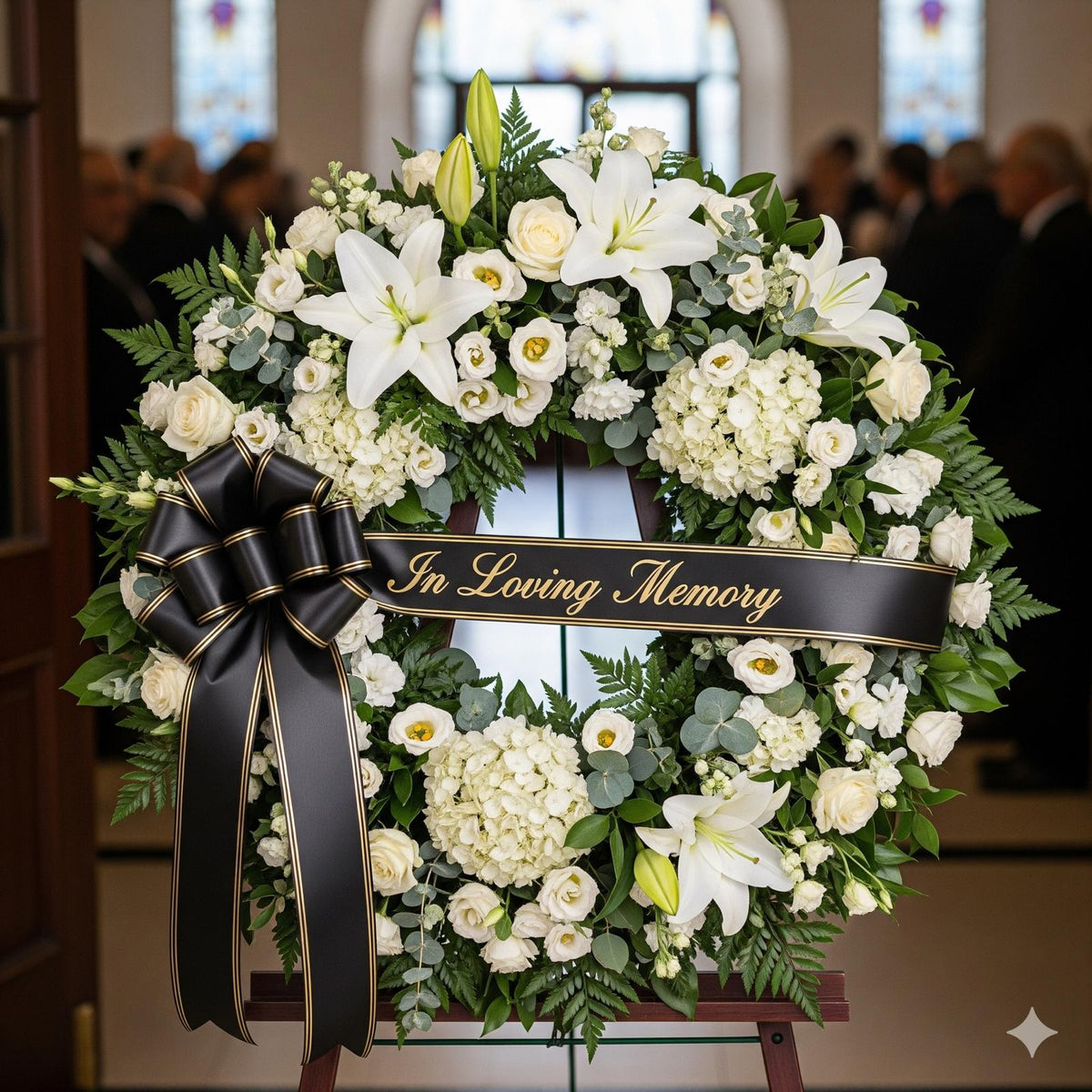 Elegant White Sympathy Wreath – “In Loving Memory”