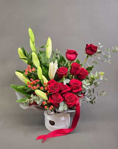 Regal Red Rose & Lily Luxe Hat Box
