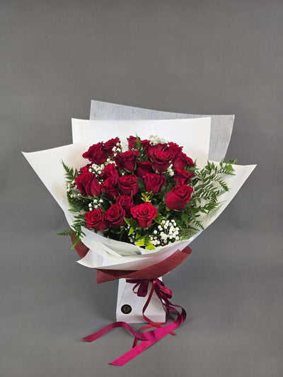 Crimson Elegance Deluxe – 24 Long Stem Red Roses