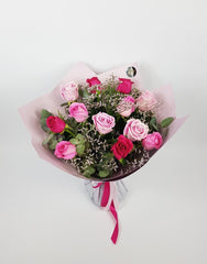 Blushing Beauty Mixed Rose Bouquet – Elegant Hand-Tied Blooms