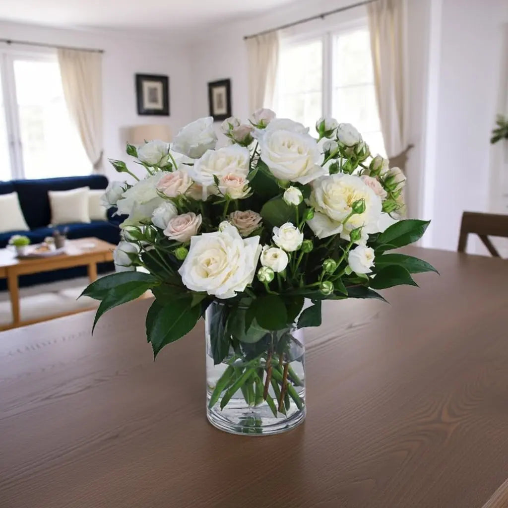 White & Pink Roses in Vase